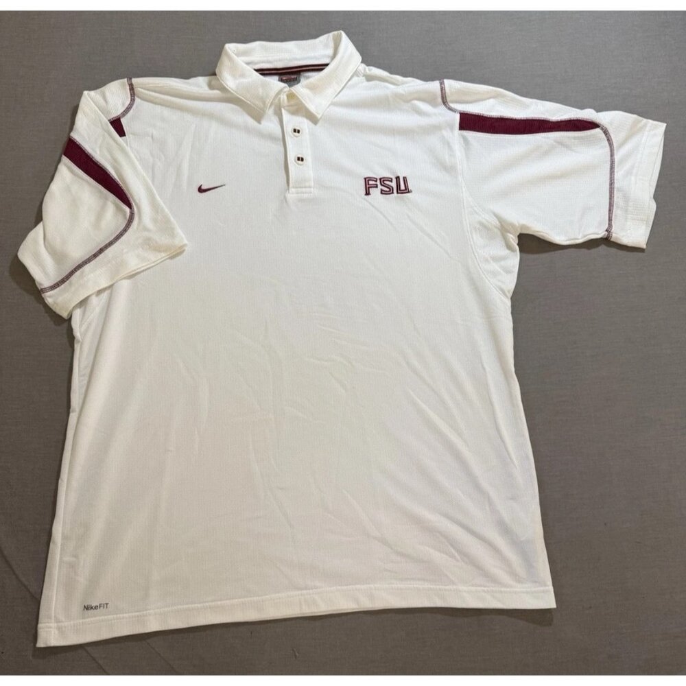 Nike Dri-Fit FSU Seminoles Polo Shirt Men's XL White Embroidered Short Sleeve